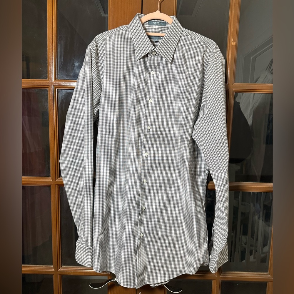 NWOT Nordstrom Men's Black and White Checkered Dress Shirt Trim Fit